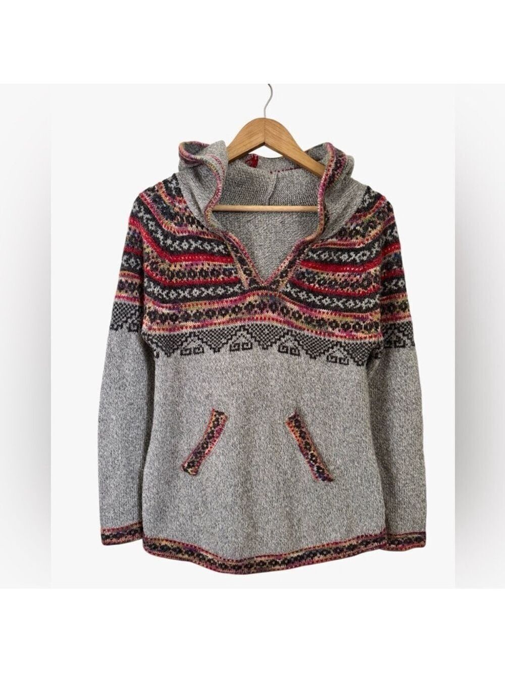 Boho Fair Isle Hooded Knit Sweater – Folk Cozy Layer